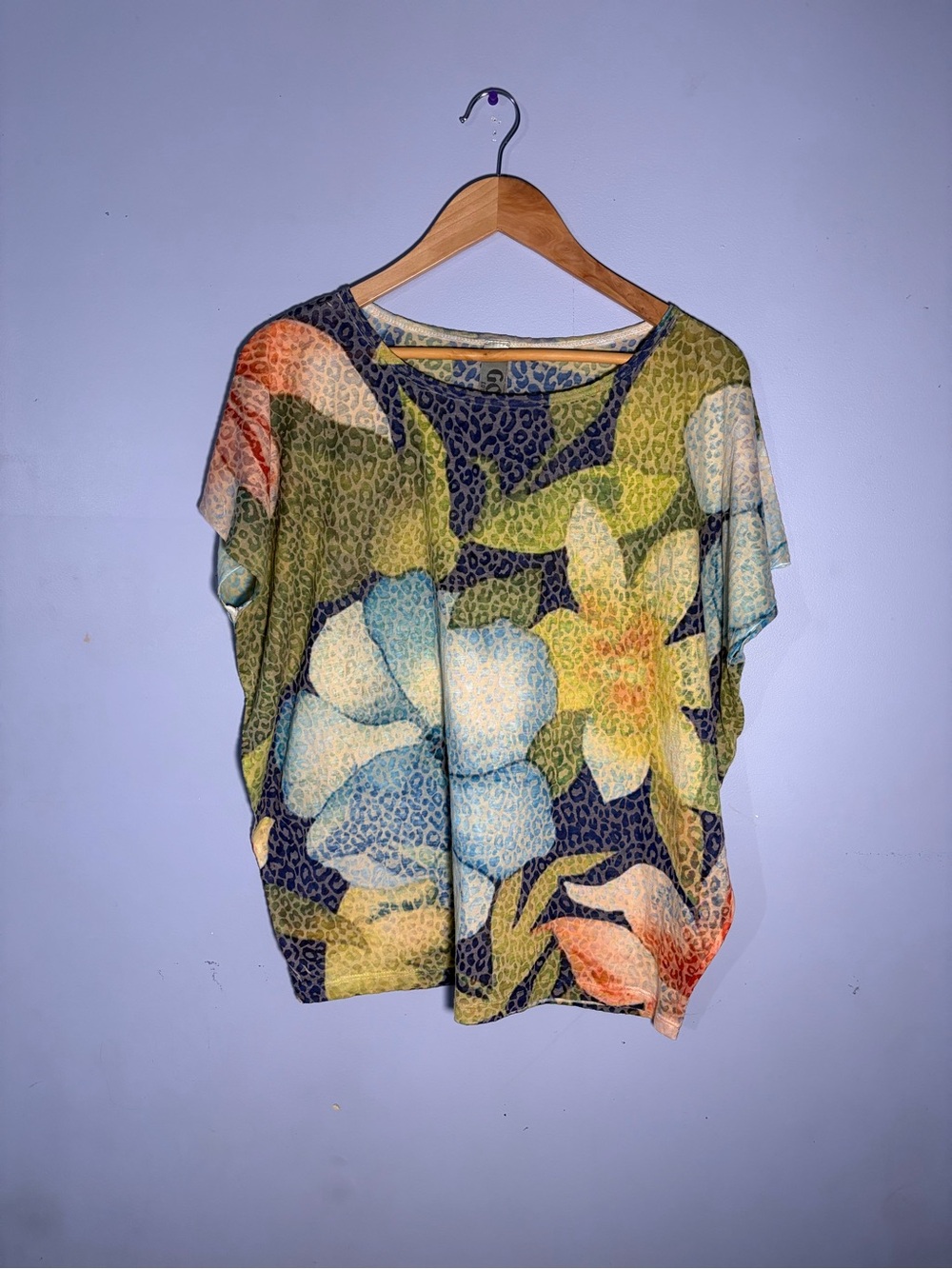 Go Couture Floral Short Sleeve Top in Blue Green Multi